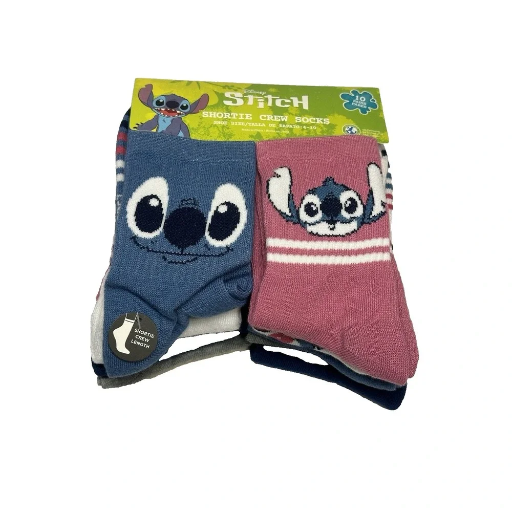 DISNEY stitch 10 pairs womens shortie‎ crew socks size 4-10